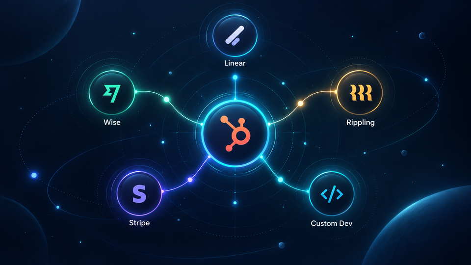 HubSpot connected with Linear, Wise, Rippling, Stripe, and custom development