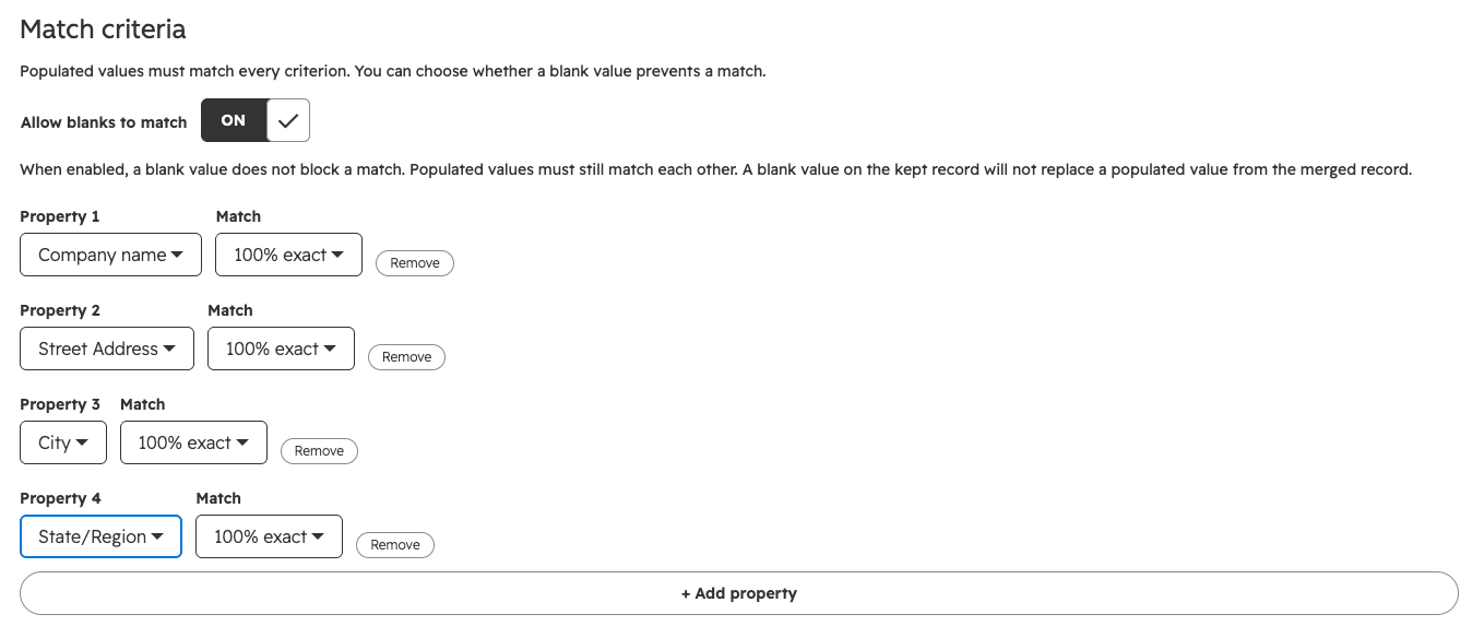 Automated matching criteria